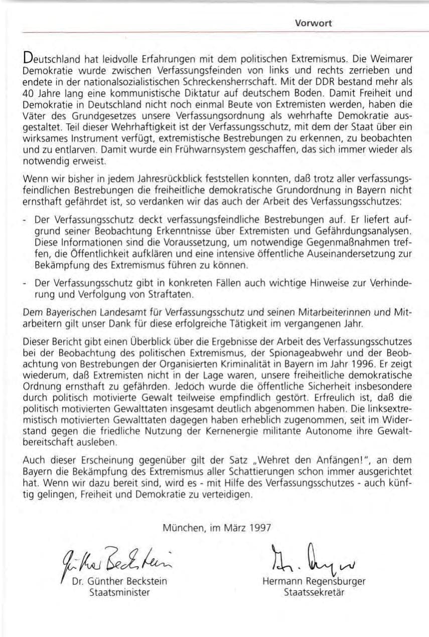 Seite 3 des Verfassungsschutzbericht 1996 Bayern