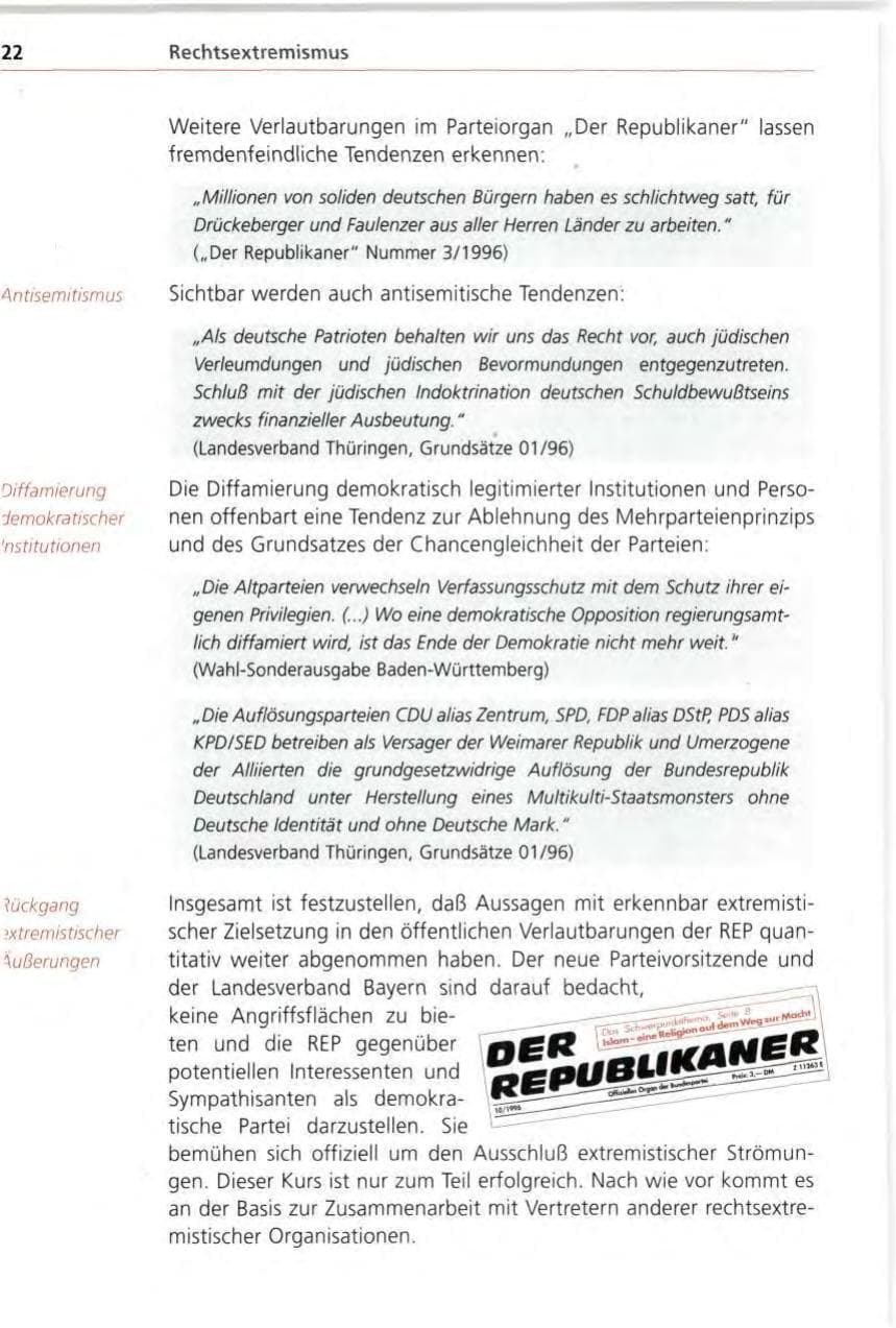 Seite 22 des Verfassungsschutzbericht 1996 Bayern