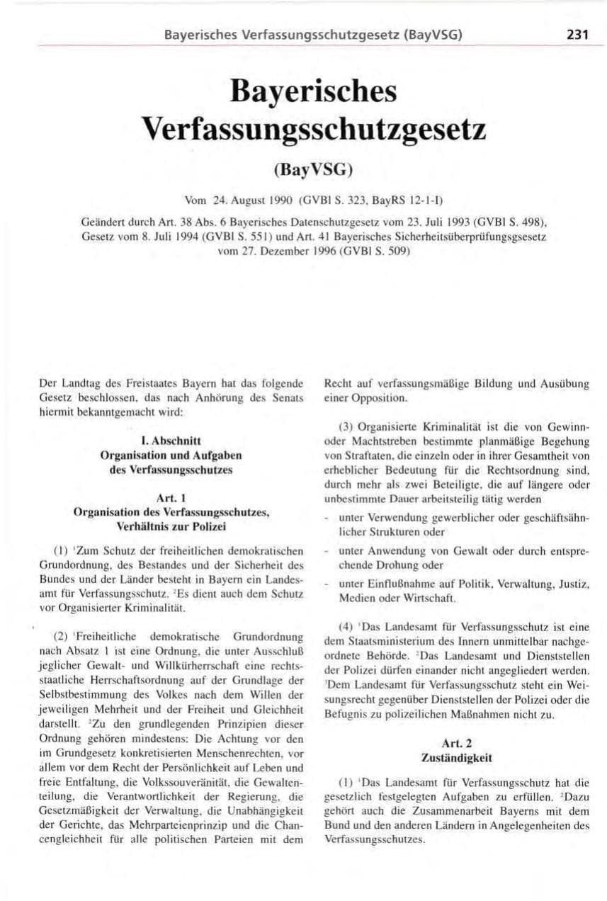 Seite 231 des Verfassungsschutzbericht 1996 Bayern