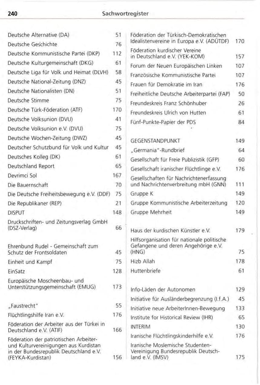 Seite 240 des Verfassungsschutzbericht 1996 Bayern