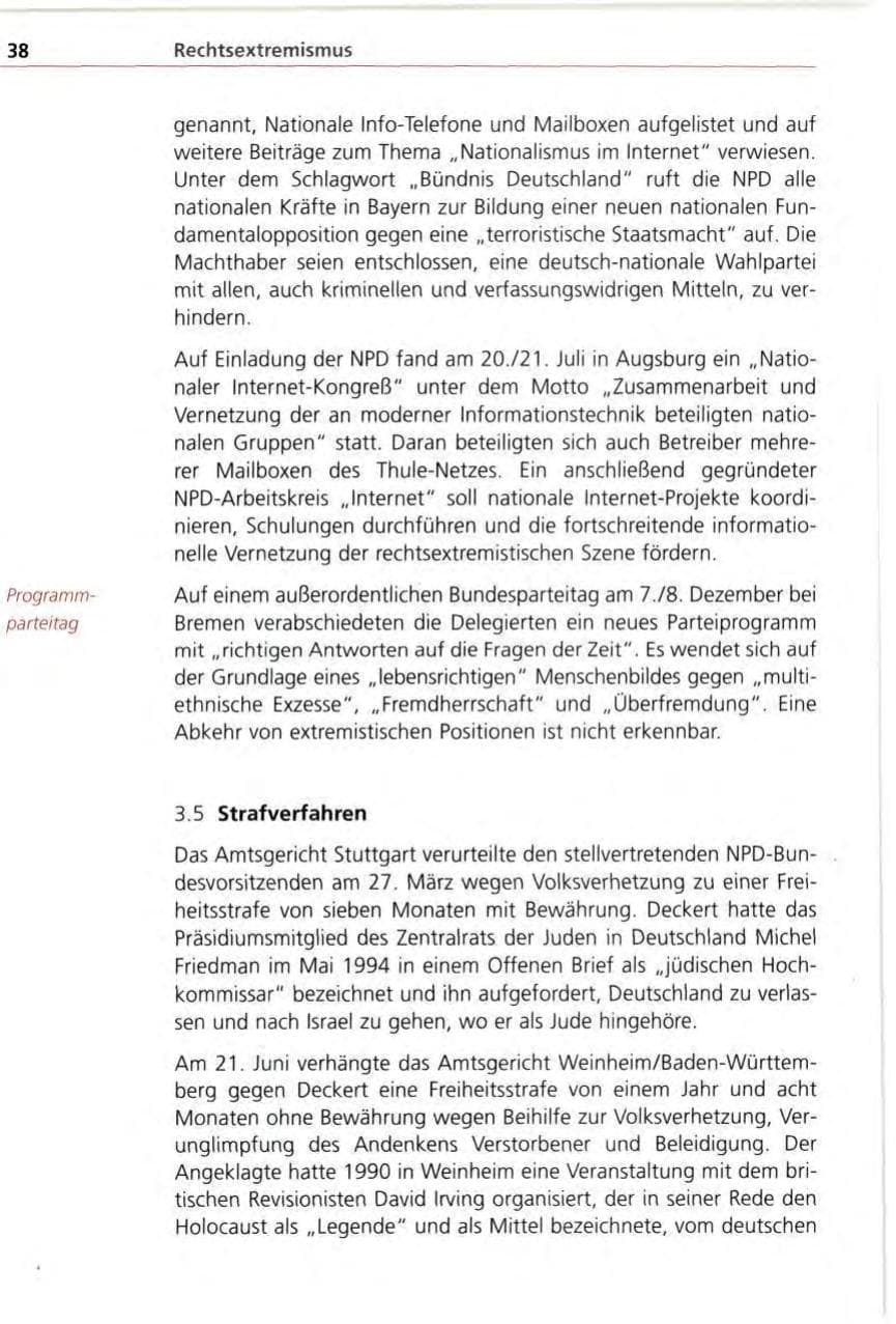 Seite 38 des Verfassungsschutzbericht 1996 Bayern