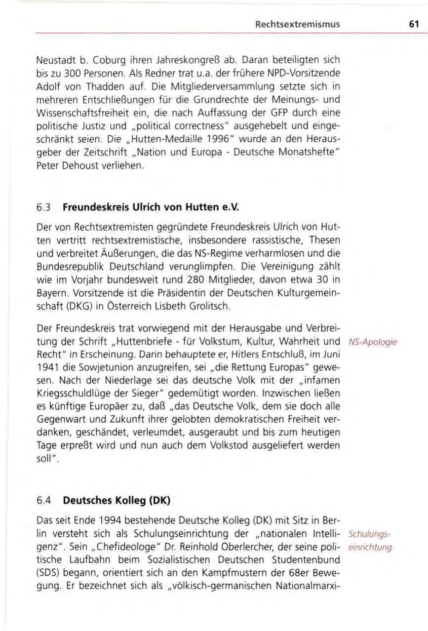 Seite 61 des Verfassungsschutzbericht 1996 Bayern