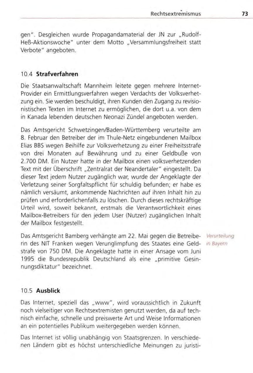 Seite 73 des Verfassungsschutzbericht 1996 Bayern
