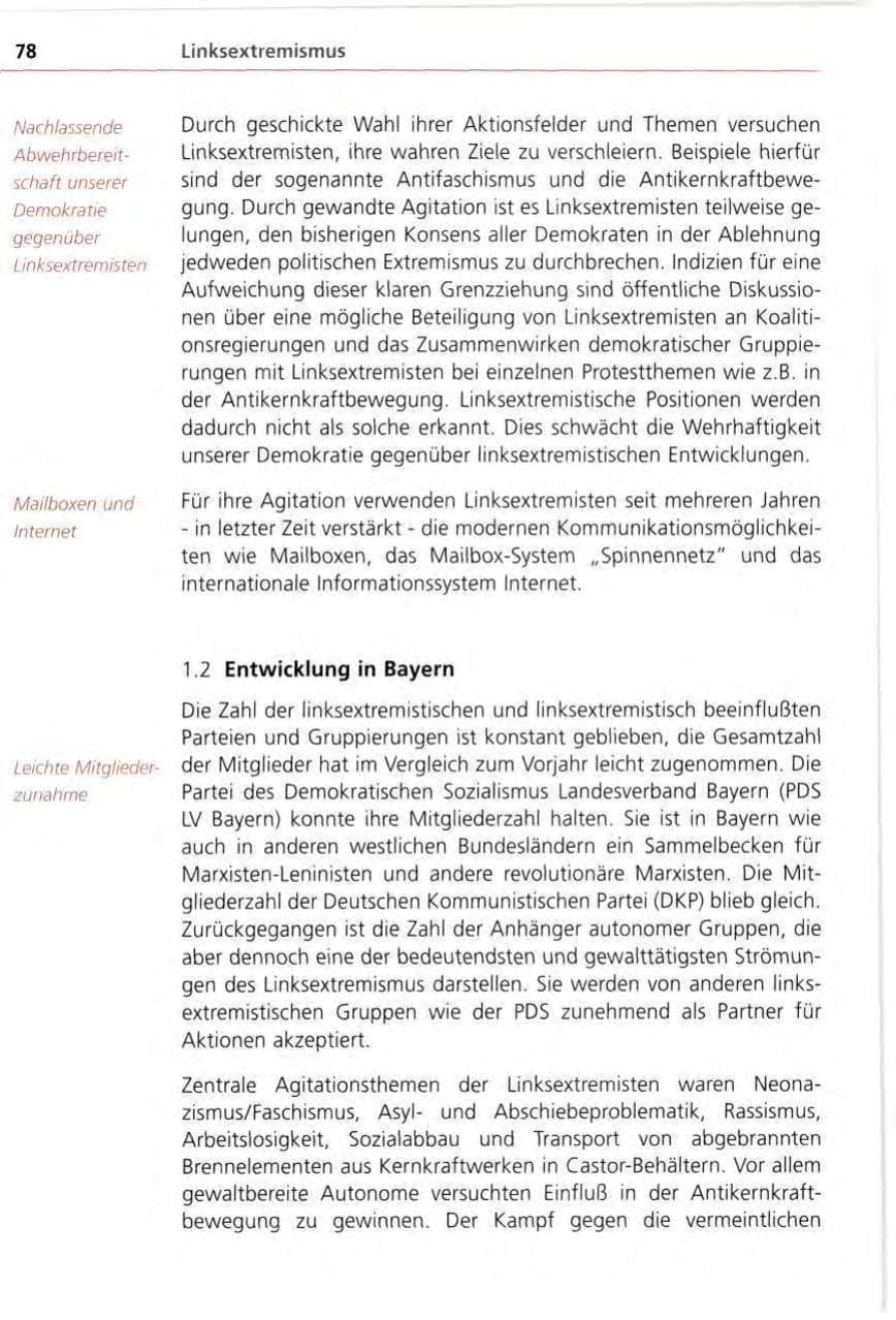 Seite 78 des Verfassungsschutzbericht 1996 Bayern