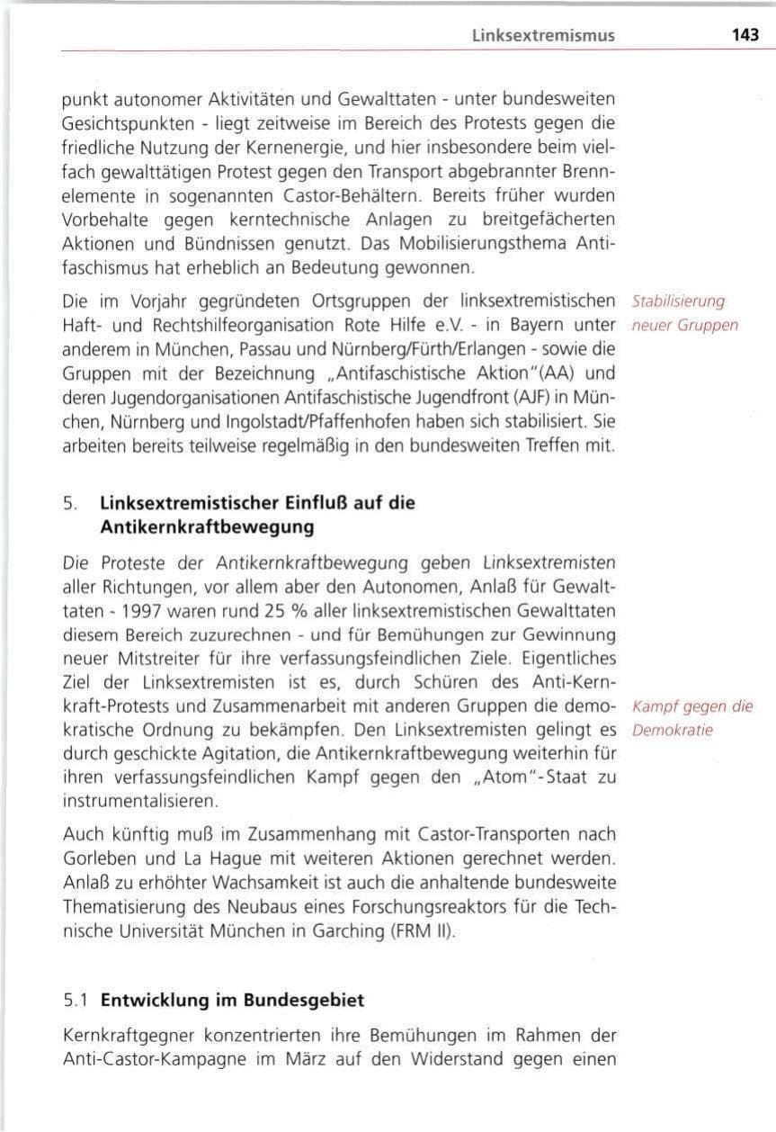 Seite 143 des Verfassungsschutzbericht 1997 Bayern