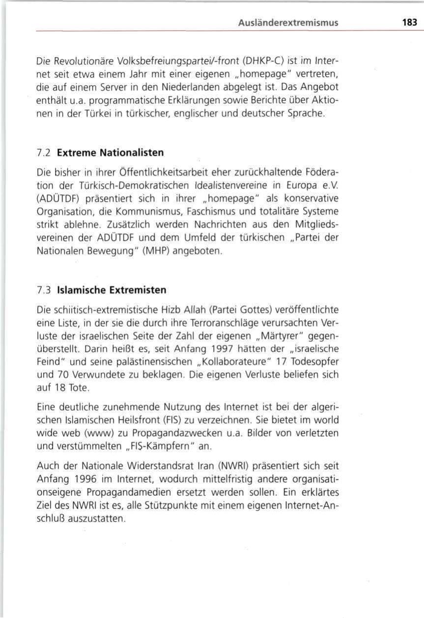 Seite 183 des Verfassungsschutzbericht 1997 Bayern