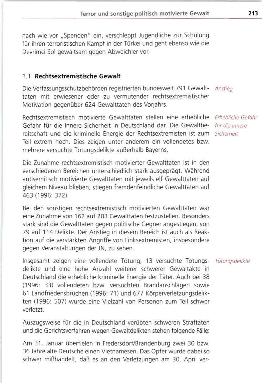 Seite 213 des Verfassungsschutzbericht 1997 Bayern