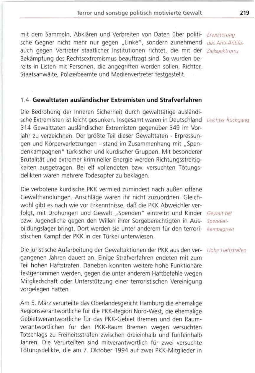Seite 219 des Verfassungsschutzbericht 1997 Bayern