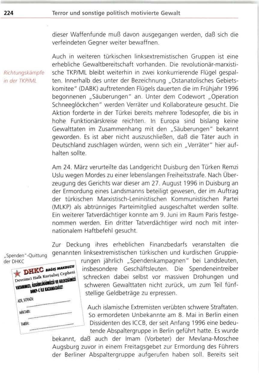 Seite 224 des Verfassungsschutzbericht 1997 Bayern