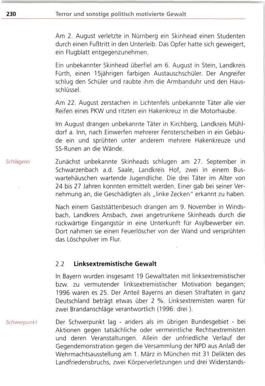 Seite 230 des Verfassungsschutzbericht 1997 Bayern