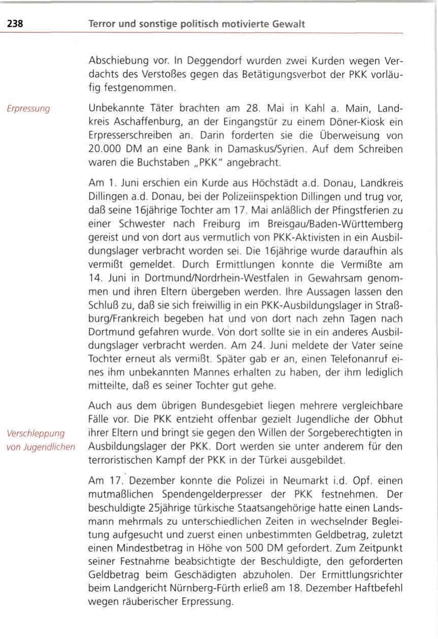 Seite 238 des Verfassungsschutzbericht 1997 Bayern