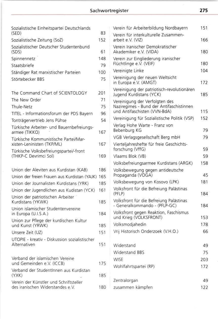 Seite 275 des Verfassungsschutzbericht 1997 Bayern