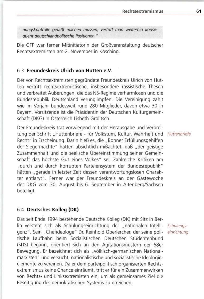Seite 61 des Verfassungsschutzbericht 1997 Bayern