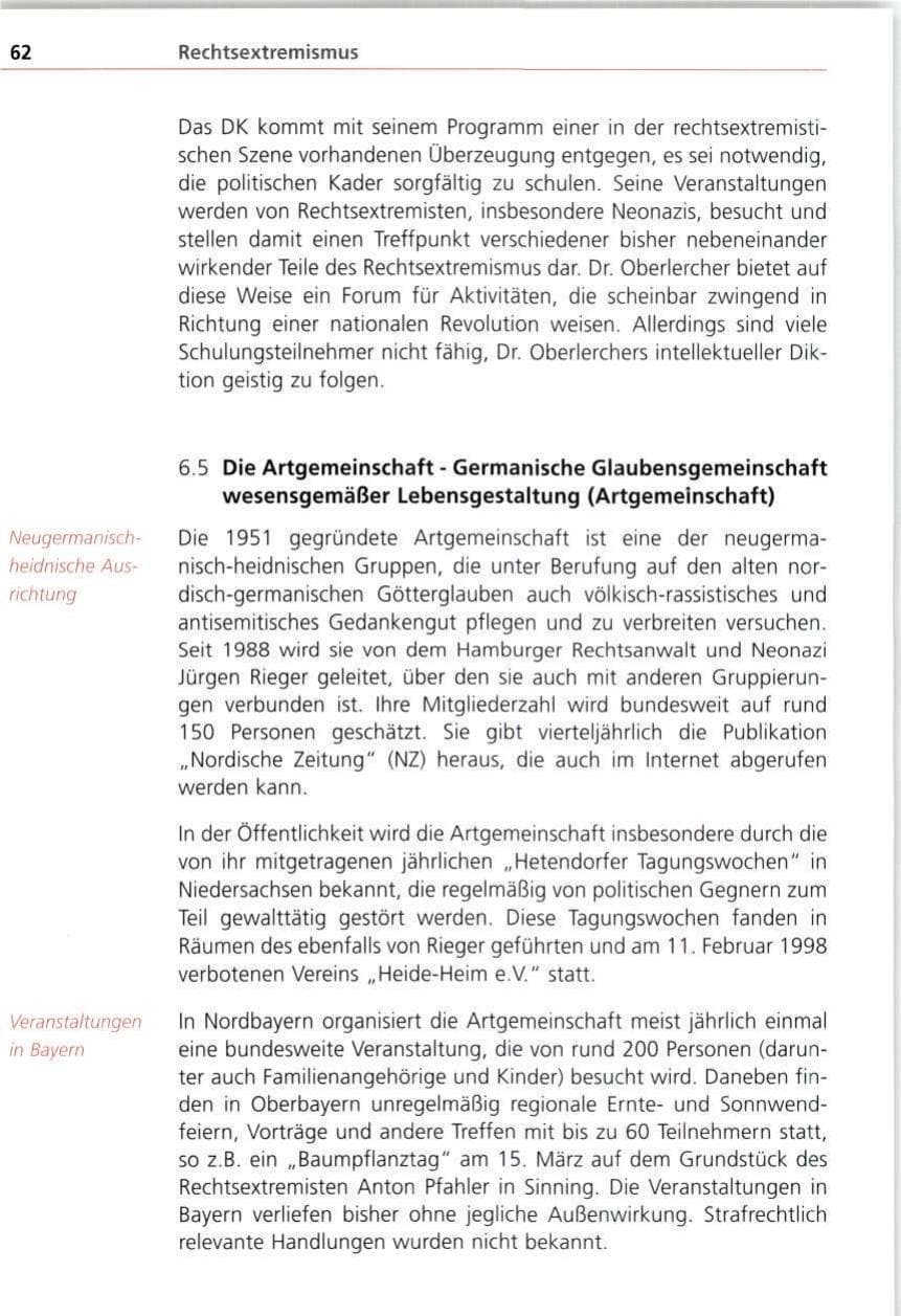Seite 62 des Verfassungsschutzbericht 1997 Bayern