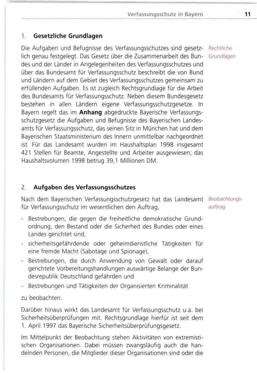 Seite 11 des Verfassungsschutzbericht 1998 Bayern