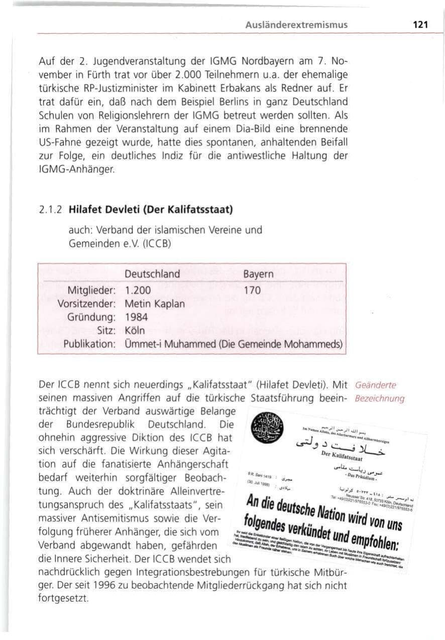 Seite 121 des Verfassungsschutzbericht 1998 Bayern