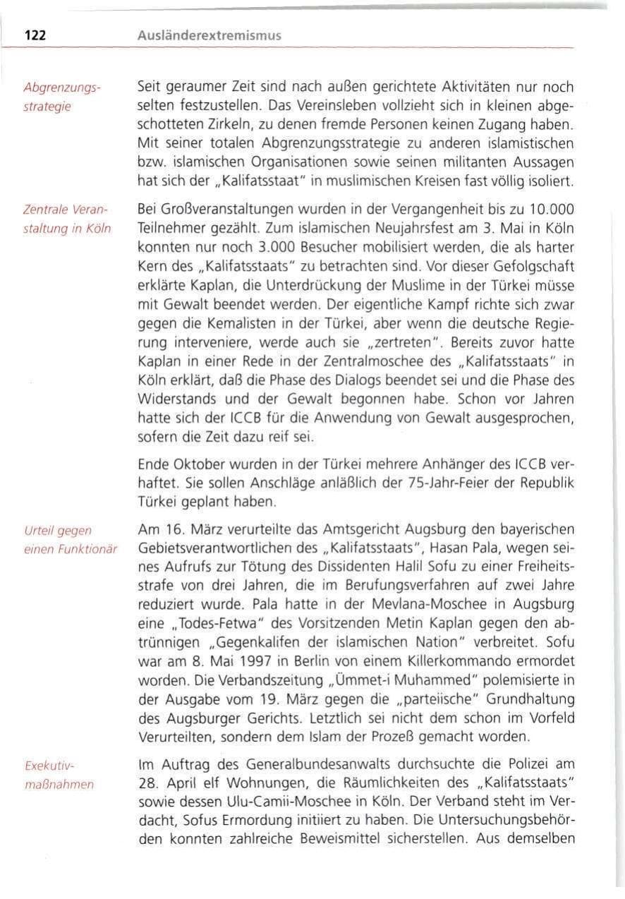 Seite 122 des Verfassungsschutzbericht 1998 Bayern