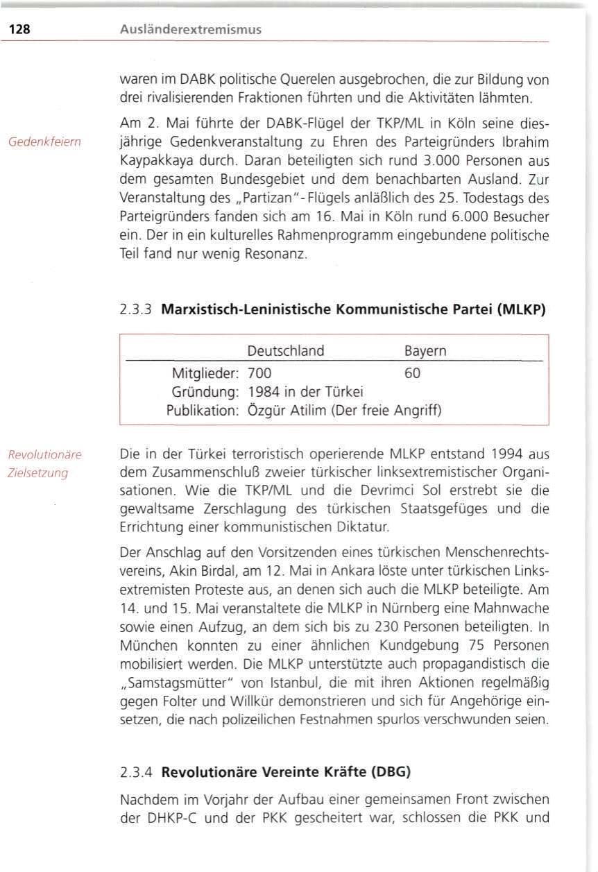 Seite 128 des Verfassungsschutzbericht 1998 Bayern