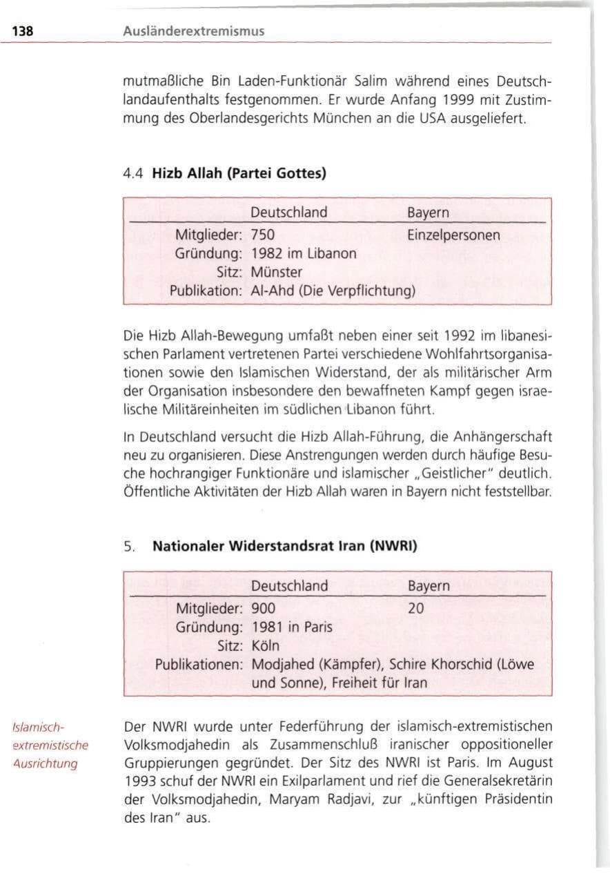 Seite 138 des Verfassungsschutzbericht 1998 Bayern