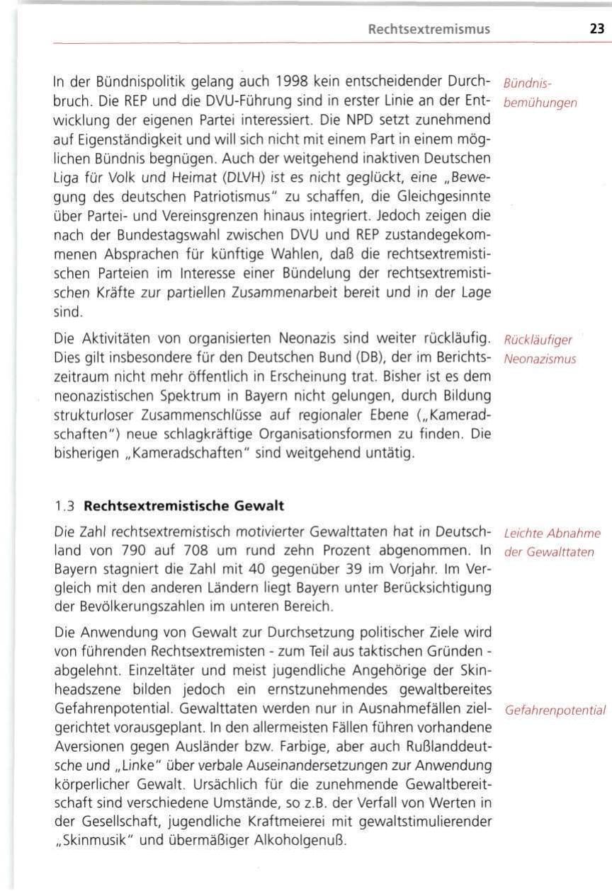 Seite 23 des Verfassungsschutzbericht 1998 Bayern