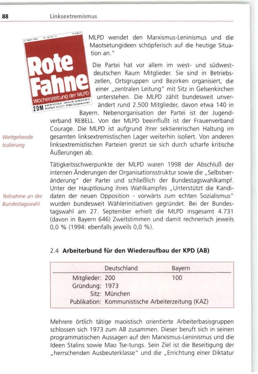 Seite 88 des Verfassungsschutzbericht 1998 Bayern