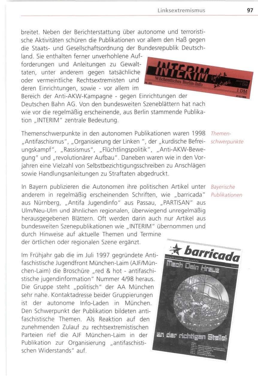 Seite 97 des Verfassungsschutzbericht 1998 Bayern