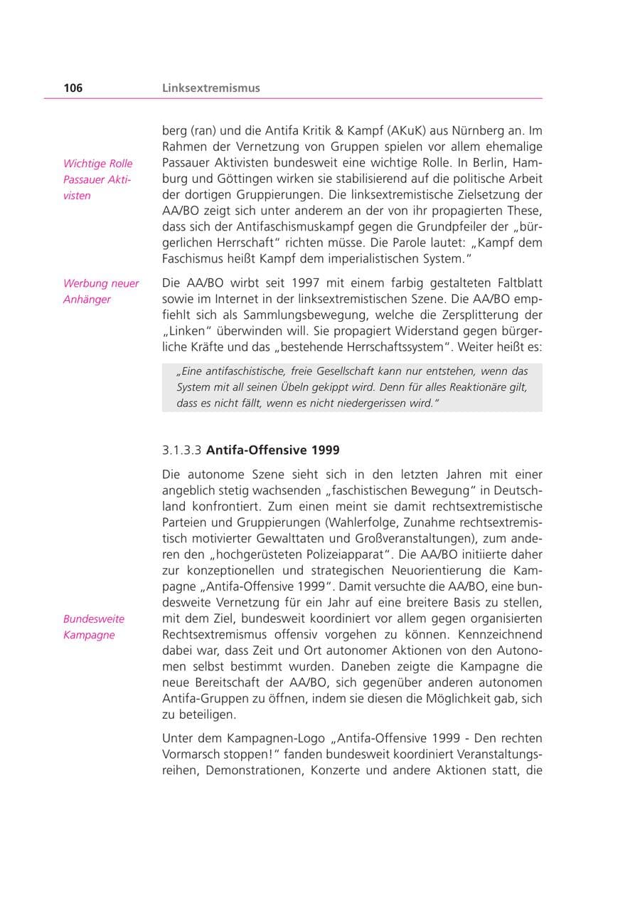 Seite 106 des Verfassungsschutzbericht 1999 Bayern