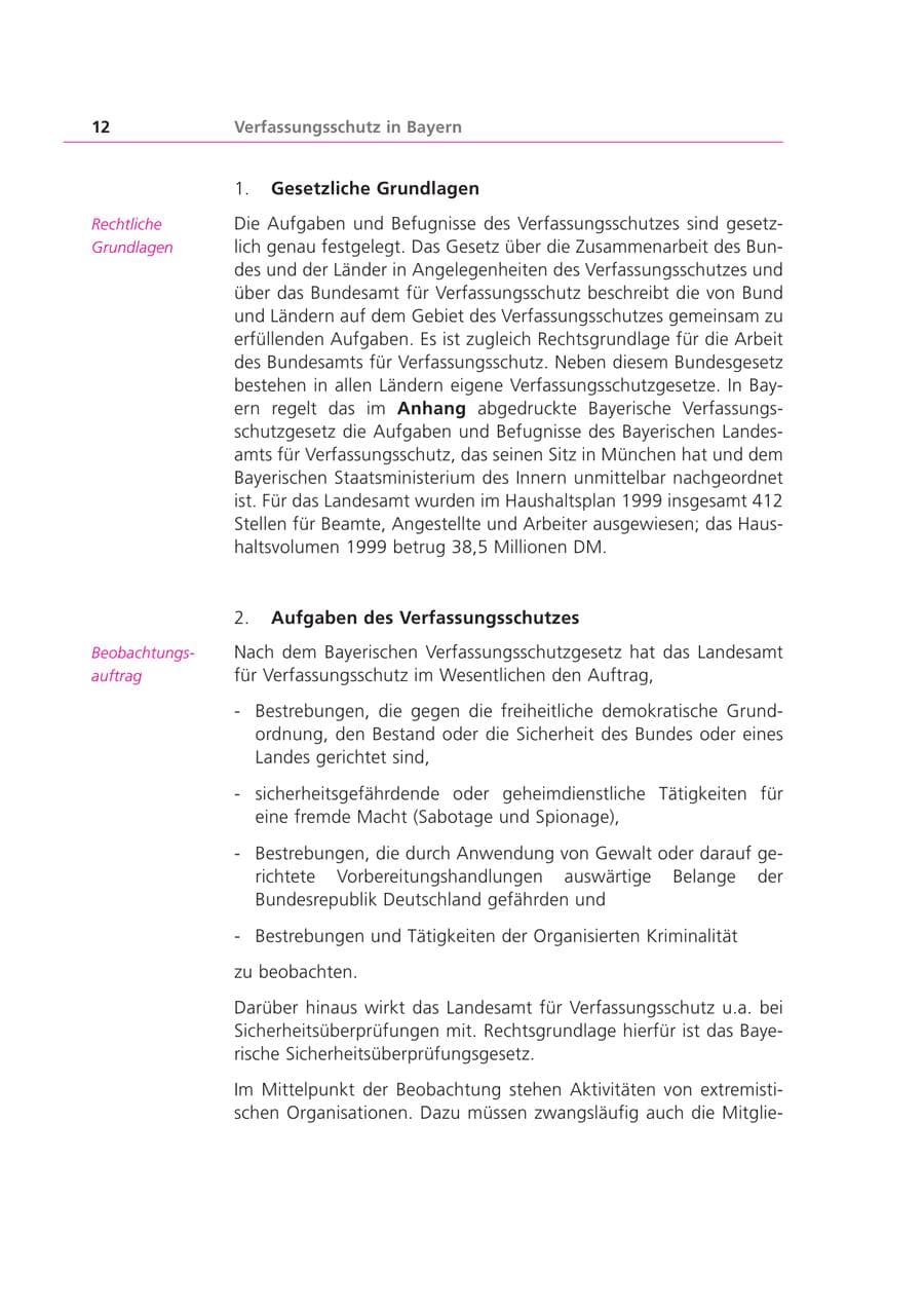 Seite 12 des Verfassungsschutzbericht 1999 Bayern