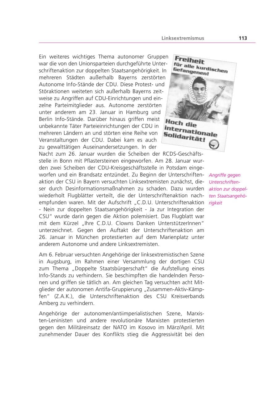 Seite 113 des Verfassungsschutzbericht 1999 Bayern