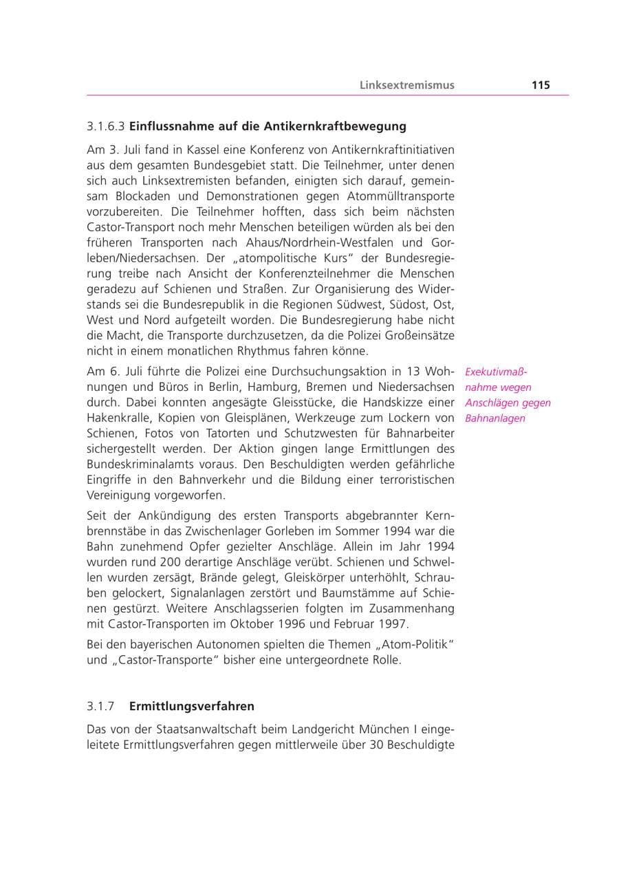 Seite 115 des Verfassungsschutzbericht 1999 Bayern