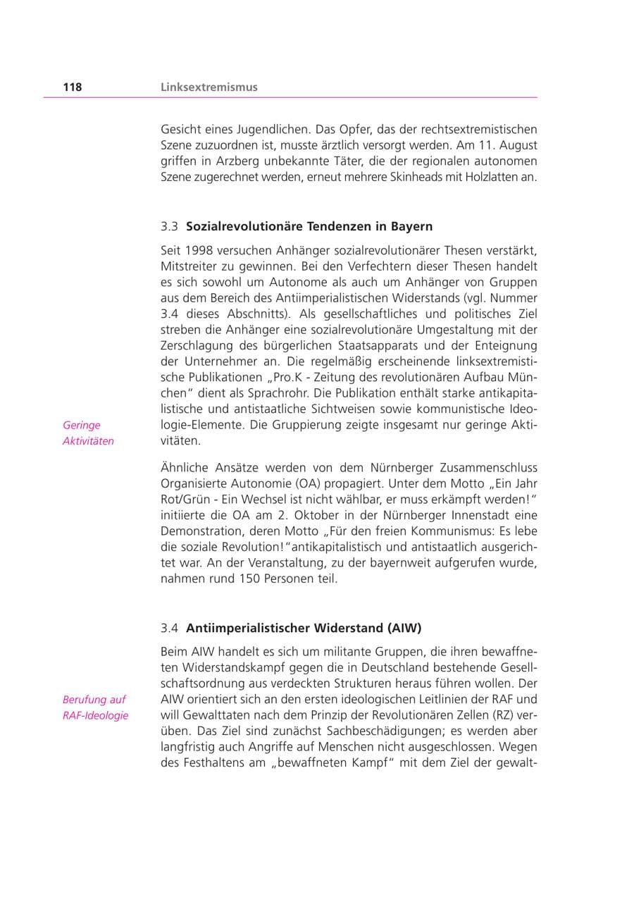Seite 118 des Verfassungsschutzbericht 1999 Bayern
