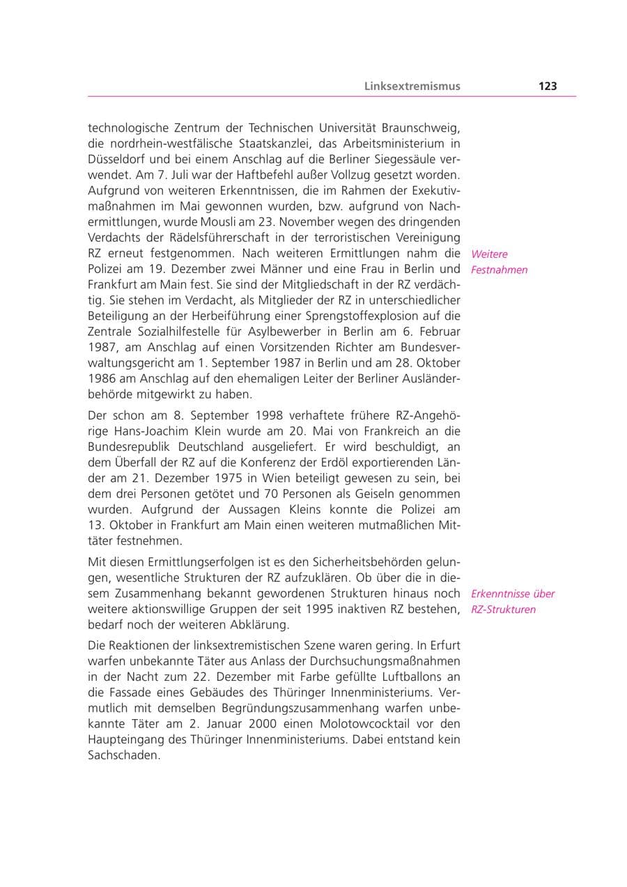 Seite 123 des Verfassungsschutzbericht 1999 Bayern
