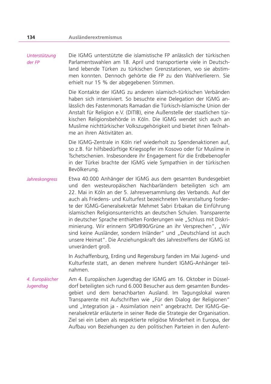 Seite 134 des Verfassungsschutzbericht 1999 Bayern