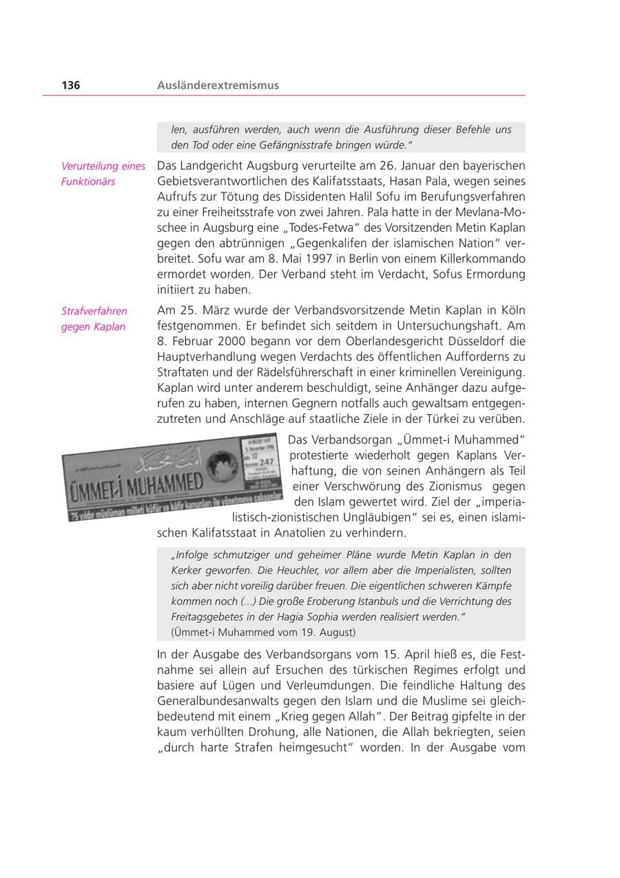 Seite 136 des Verfassungsschutzbericht 1999 Bayern