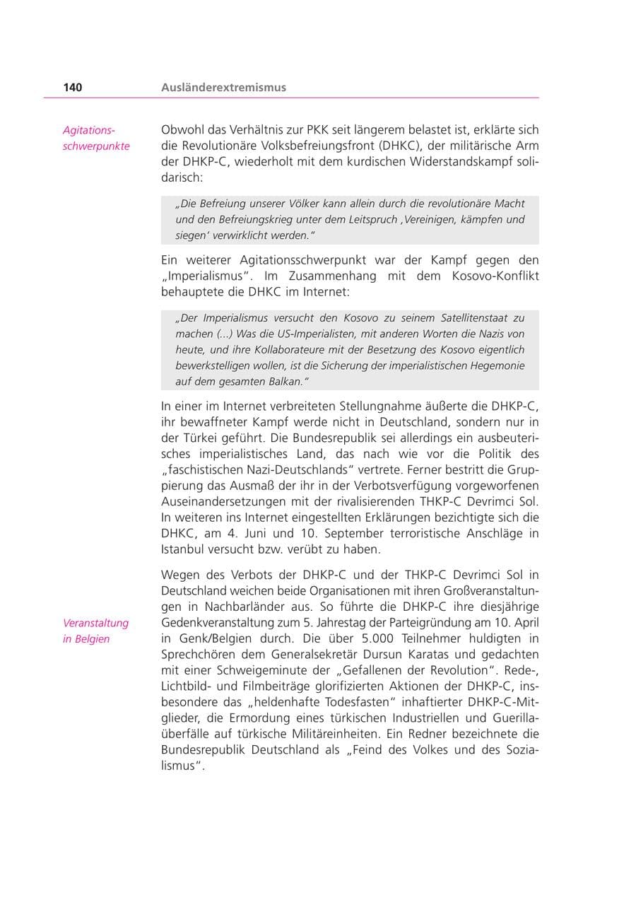 Seite 140 des Verfassungsschutzbericht 1999 Bayern