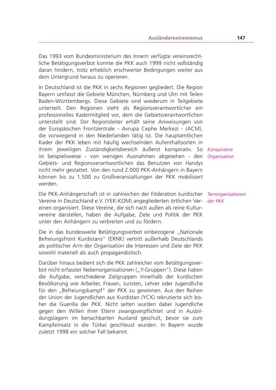 Seite 147 des Verfassungsschutzbericht 1999 Bayern