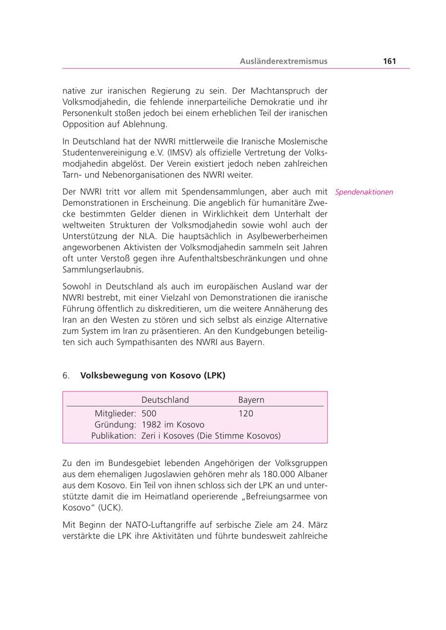 Seite 161 des Verfassungsschutzbericht 1999 Bayern