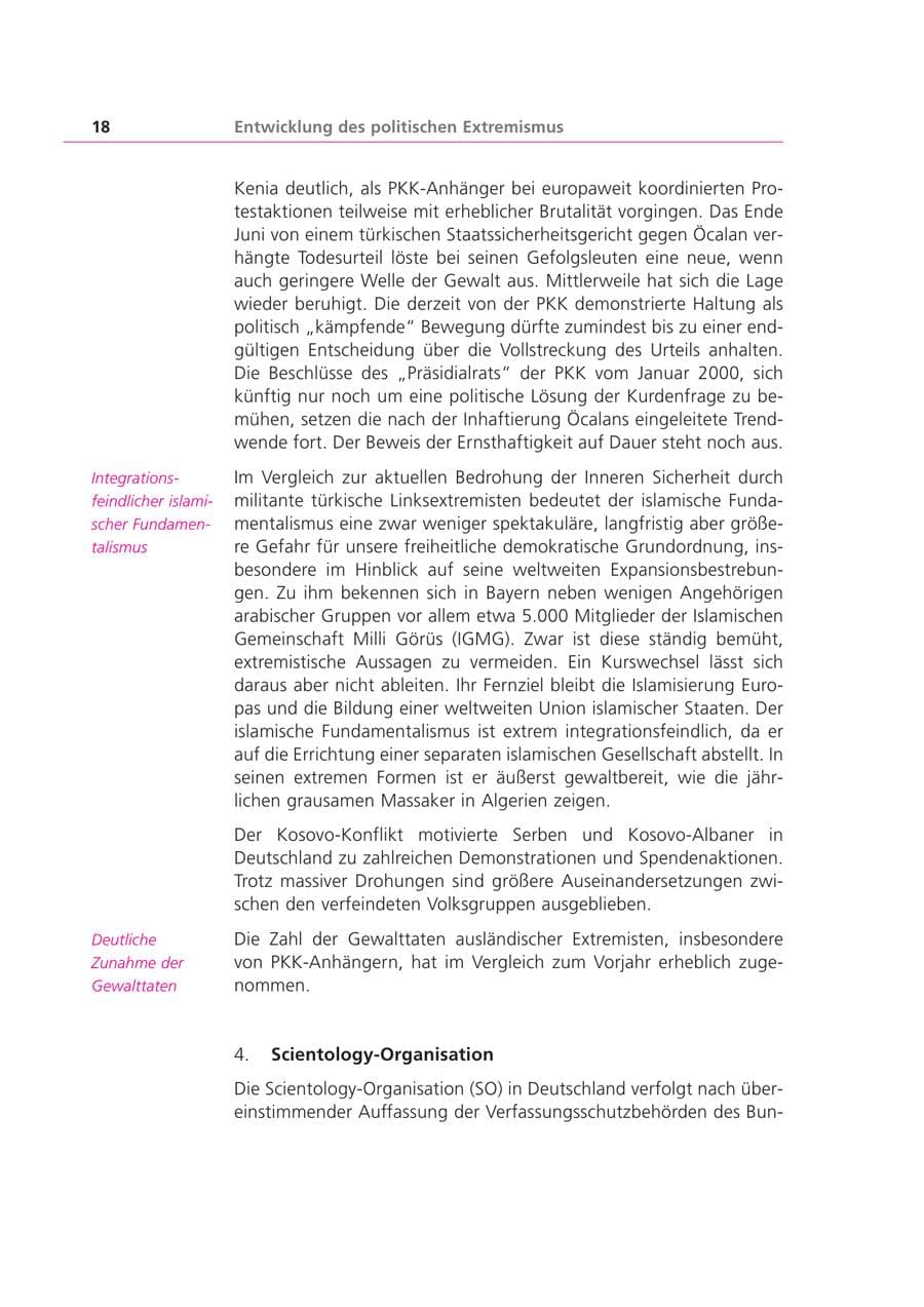Seite 18 des Verfassungsschutzbericht 1999 Bayern