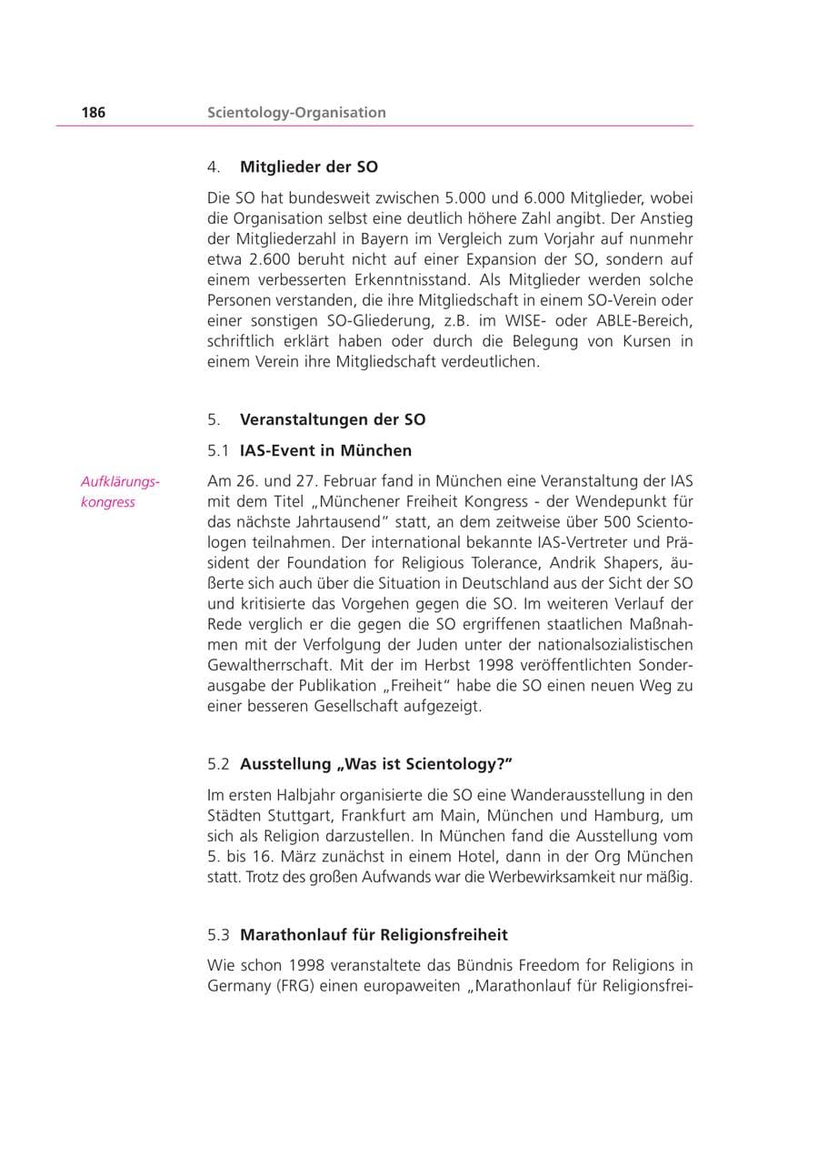 Seite 186 des Verfassungsschutzbericht 1999 Bayern