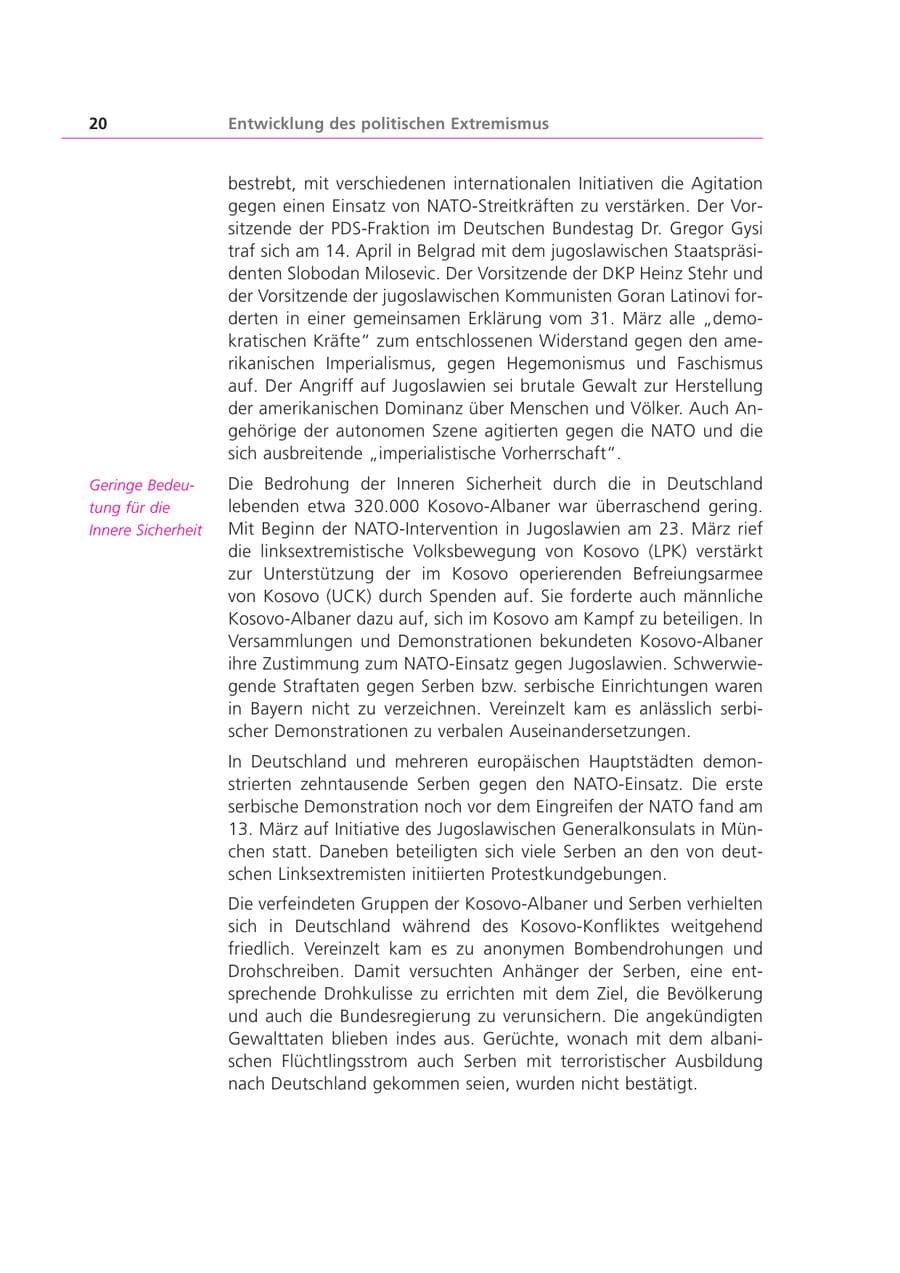 Seite 20 des Verfassungsschutzbericht 1999 Bayern