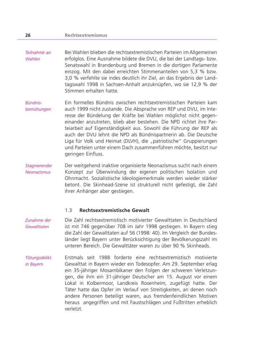 Seite 26 des Verfassungsschutzbericht 1999 Bayern