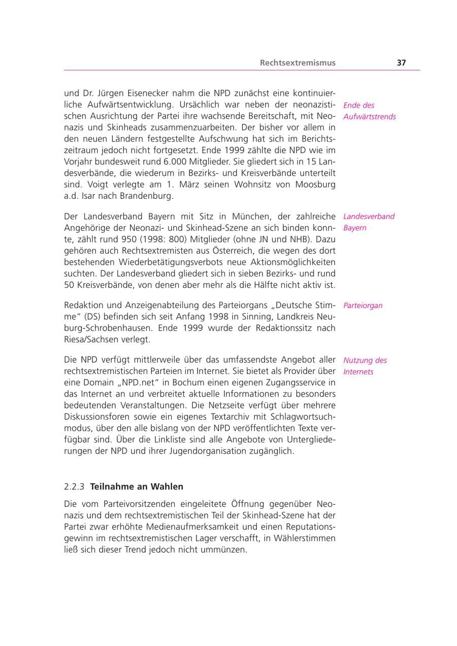 Seite 37 des Verfassungsschutzbericht 1999 Bayern
