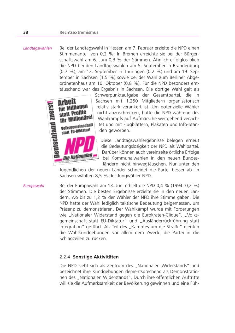 Seite 38 des Verfassungsschutzbericht 1999 Bayern