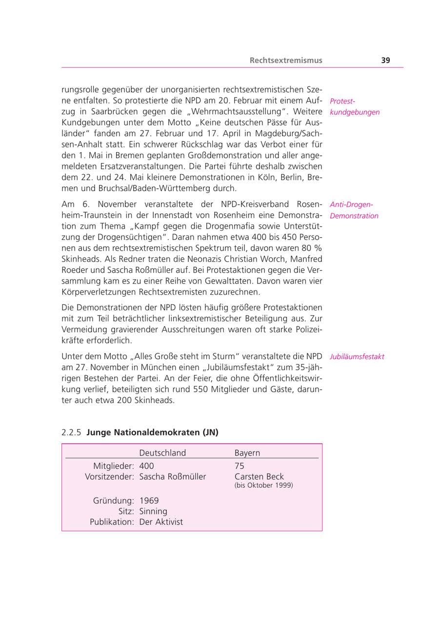 Seite 39 des Verfassungsschutzbericht 1999 Bayern