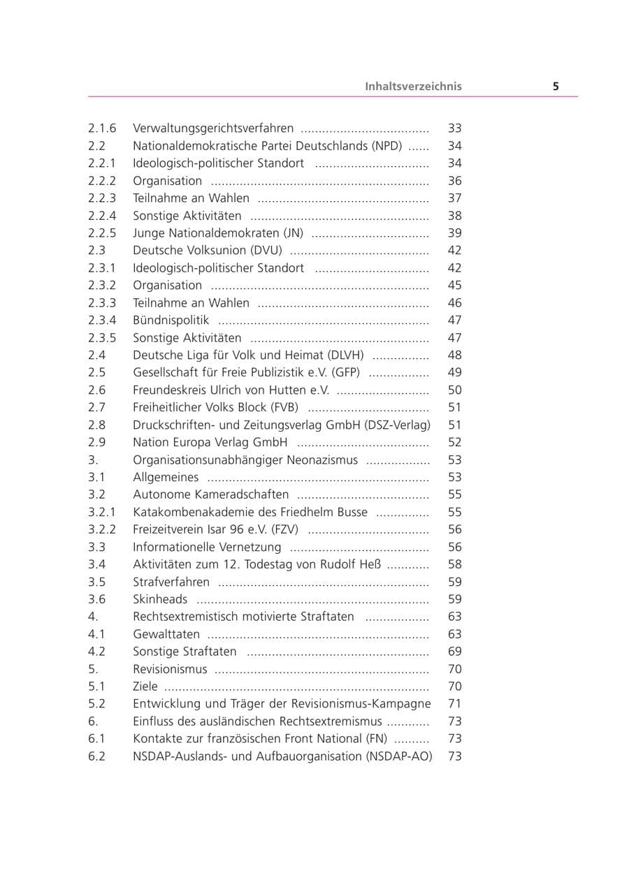Seite 5 des Verfassungsschutzbericht 1999 Bayern