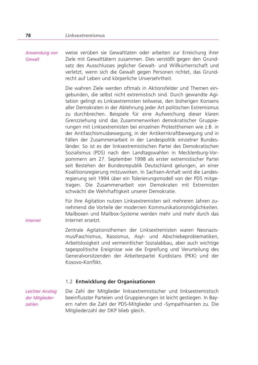Seite 78 des Verfassungsschutzbericht 1999 Bayern