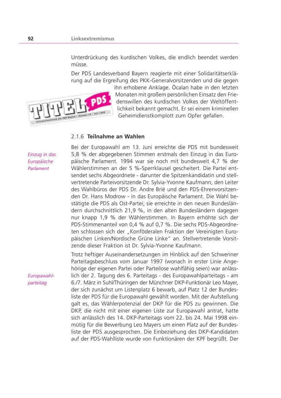 Seite 92 des Verfassungsschutzbericht 1999 Bayern