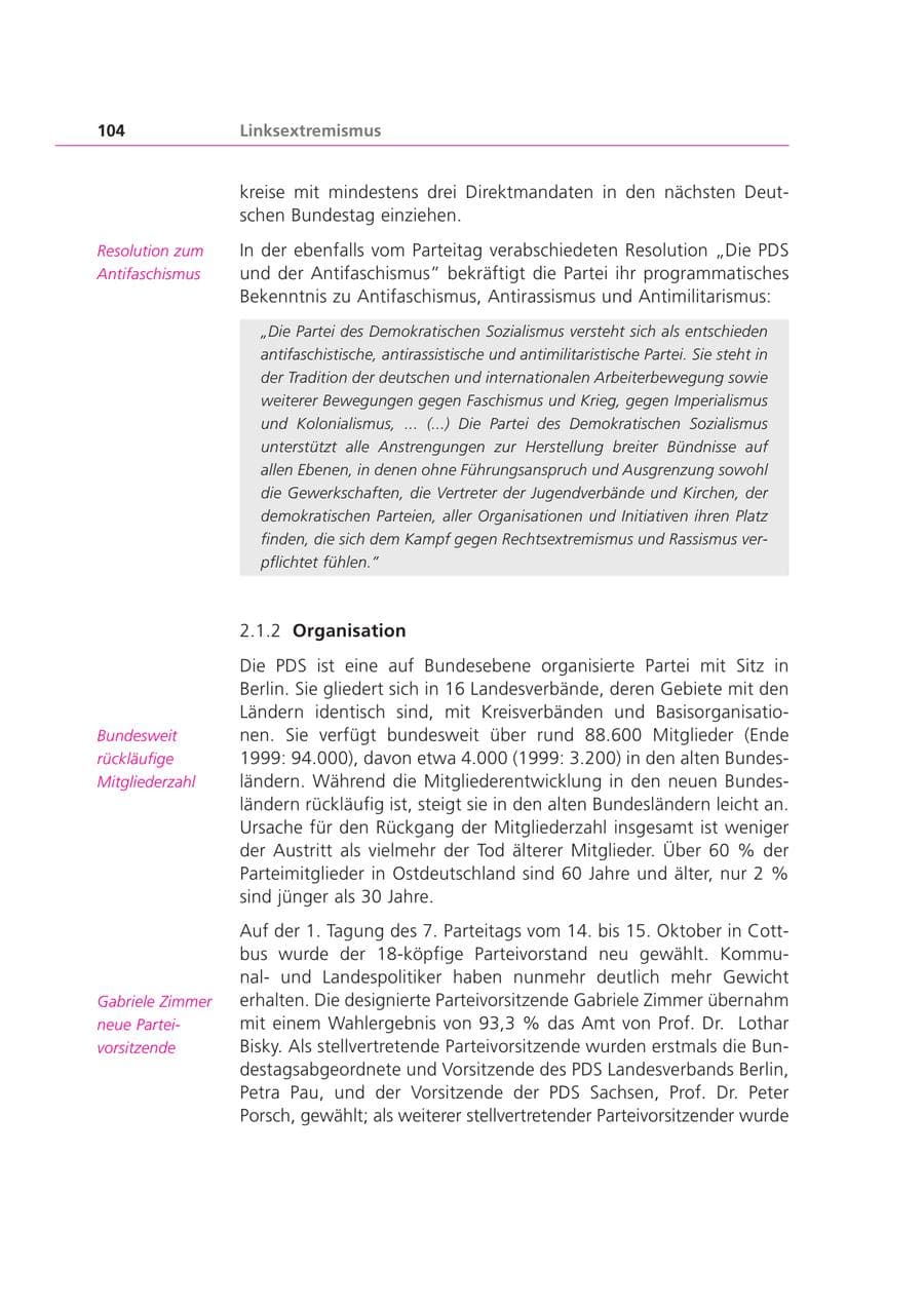 Seite 104 des Verfassungsschutzbericht 2000 Bayern