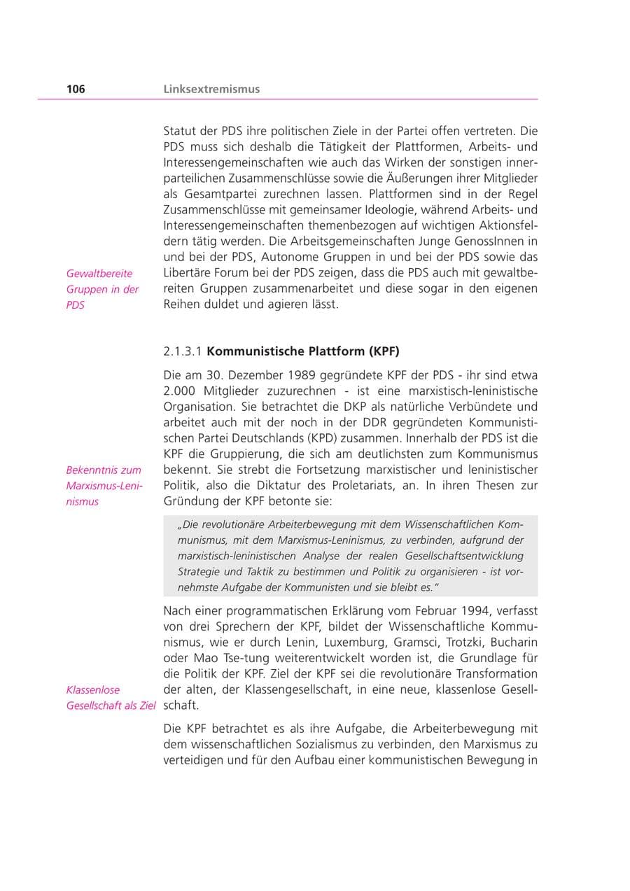 Seite 106 des Verfassungsschutzbericht 2000 Bayern