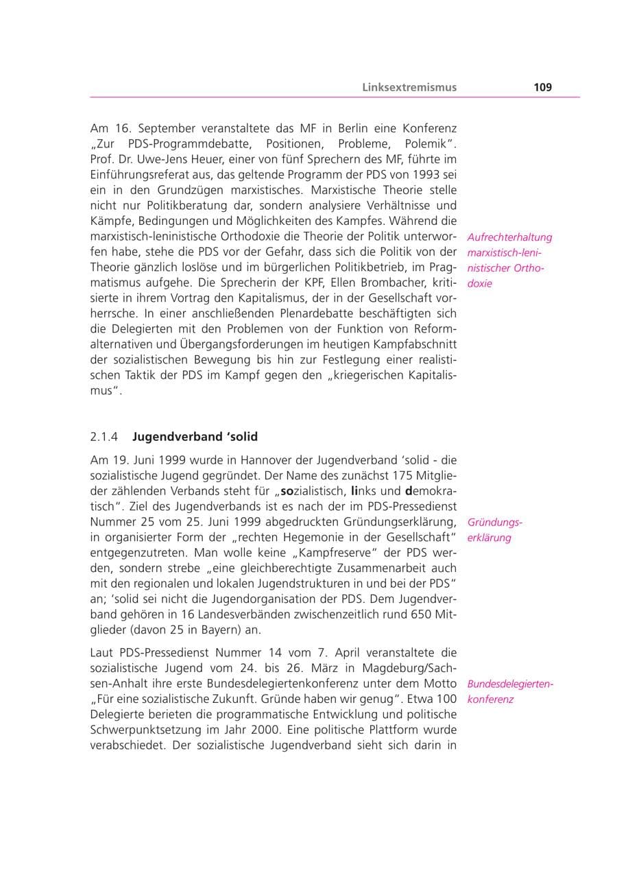 Seite 109 des Verfassungsschutzbericht 2000 Bayern